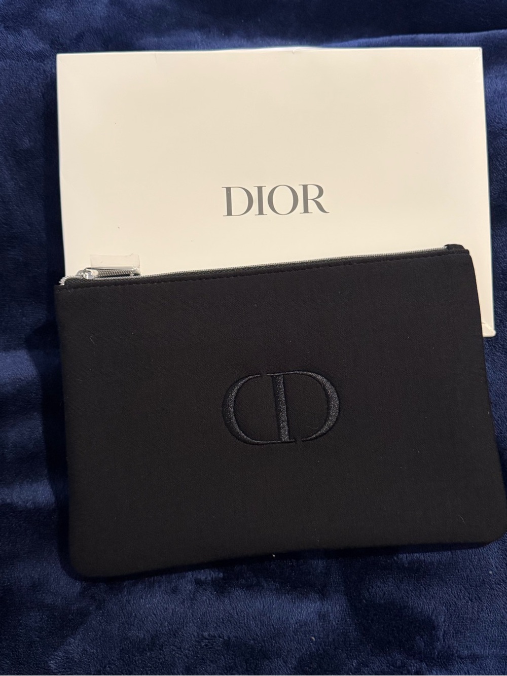 Dior Black Logo Zip Pouch with Silver Hardware